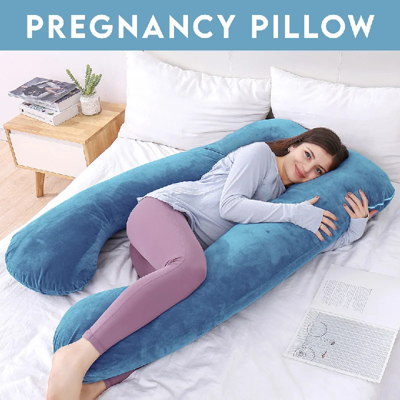 Cotton Pillows for Natural ComfortU Shape Velvet Stuff Pregnancy Pillow / Sleeping Support Pillow in Sky Blue Pillow Color