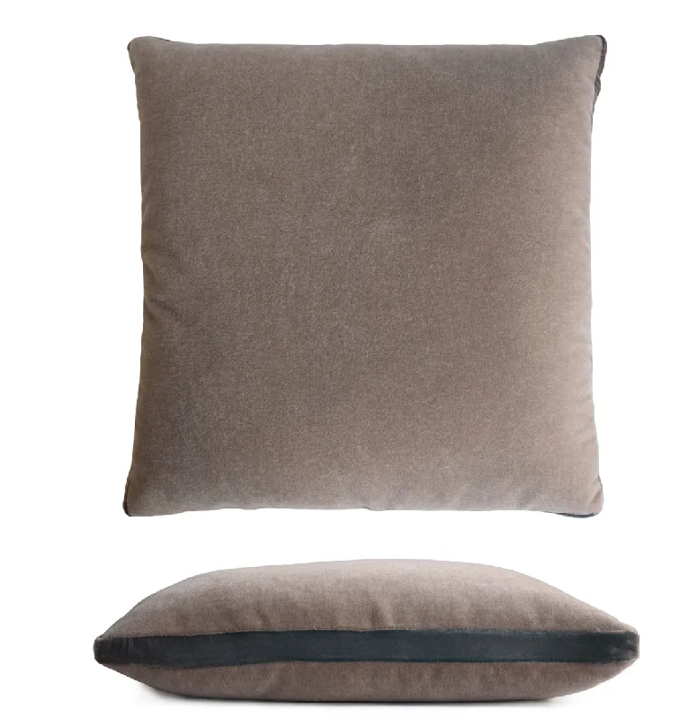 Round Pillows for Boho-Style InteriorsMohair Pillow with Velvet Tuxedo Stripe Latte