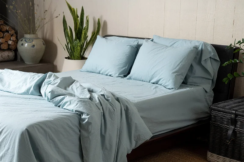 Flat Sheets with a High - Quality Finish for a Luxurious LookCrinkle Percale Organic Cotton Duvet Cover Set + Shams