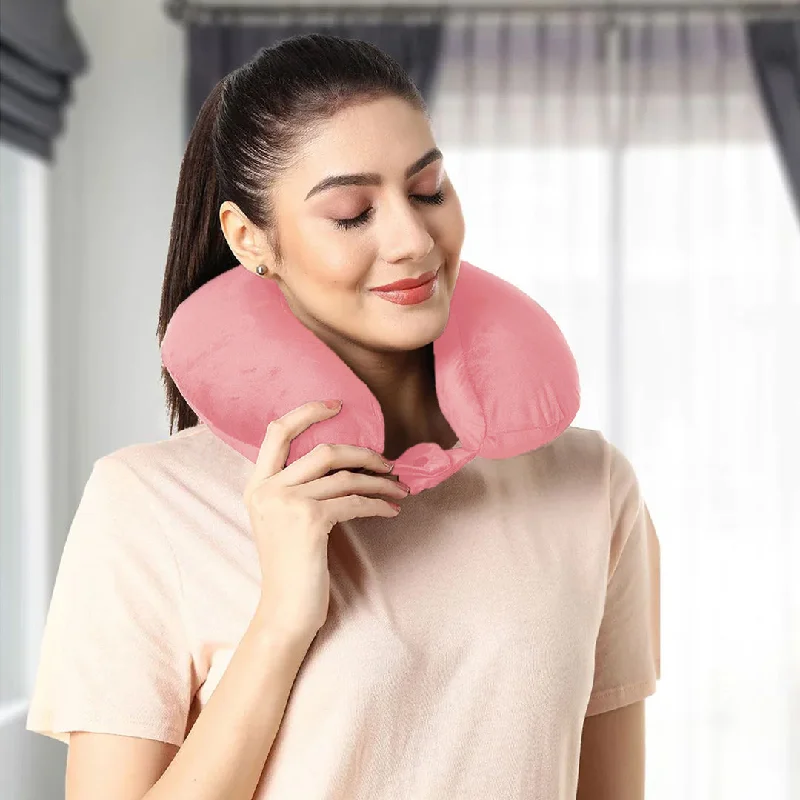 Plush Pillows for a Cozy BedVelvet Neck Rest Pillow / Travel Pillow For Comfort & Support (Pink)