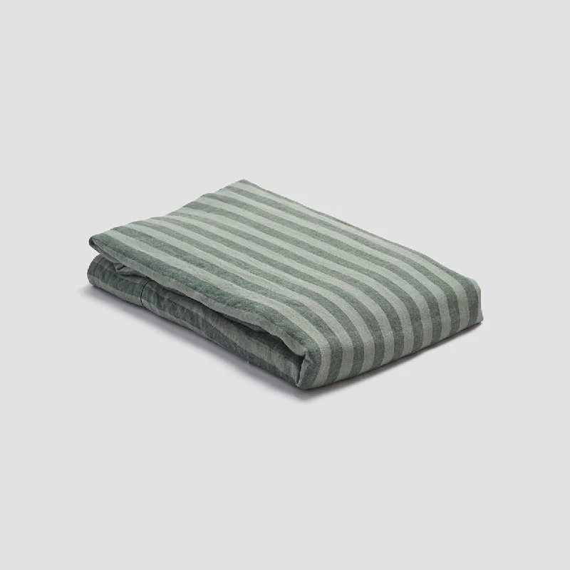 Quilted Cotton Sheets for a Warm and Inviting BedPine Green Pembroke Stripe 100% Linen Flat Sheet