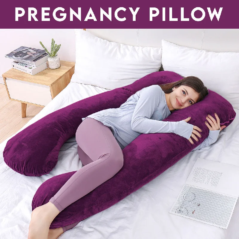 Memory Foam Pillows for Neck SupportU Shape Velvet Stuff Pregnancy Pillow / Sleeping Support Pillow in Purple Color