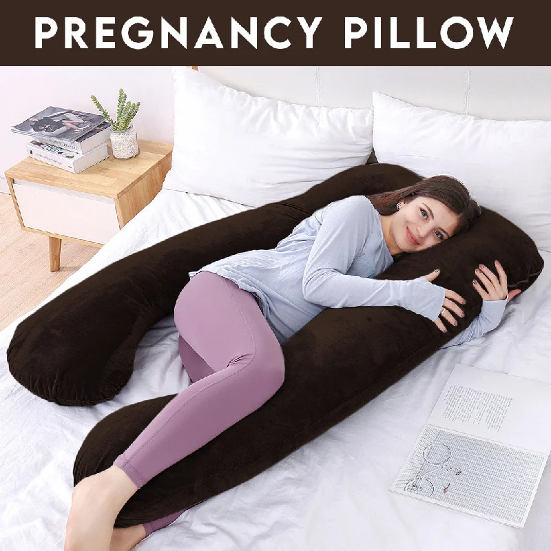 Travel Pillows for Long JourneysU Shape Velvet Stuff Pregnancy Pillow / Sleeping Support Pillow in Chocolate Brown Color