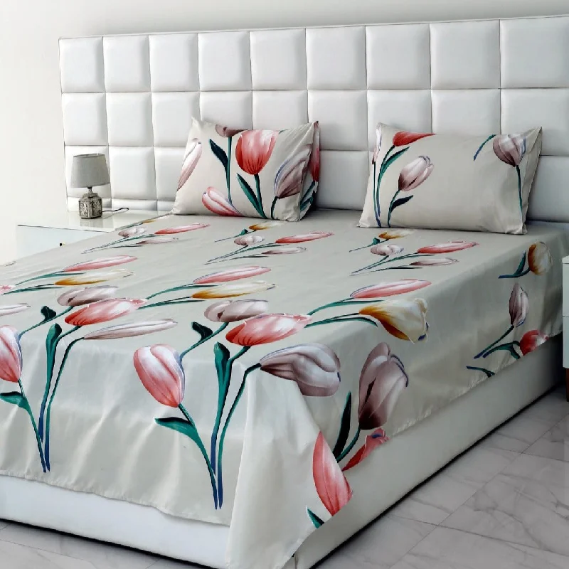 Fitted Sheets with Reinforced Corners for Long - Lasting Use2Pcs Single Bed Sheet-14862Tulip