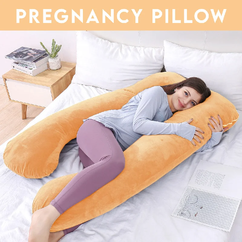 Lumbar Support Pillows for Car SeatsU Shape Velvet Stuff Pregnancy Pillow / Sleeping Support Pillow in Yellow Color