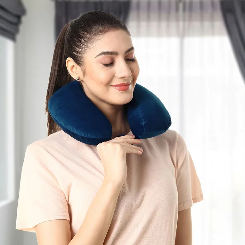 Down Alternative Pillows for Ethical ChoicesVelvet Neck Rest Pillow / Travel Pillow For Comfort & Support (Blue)