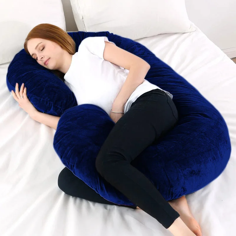 Lumbar Support Pillows for Car SeatsC Shape Velvet Stuff Pregnancy Pillow / Sleeping Support Pillow in Royal Blue Color