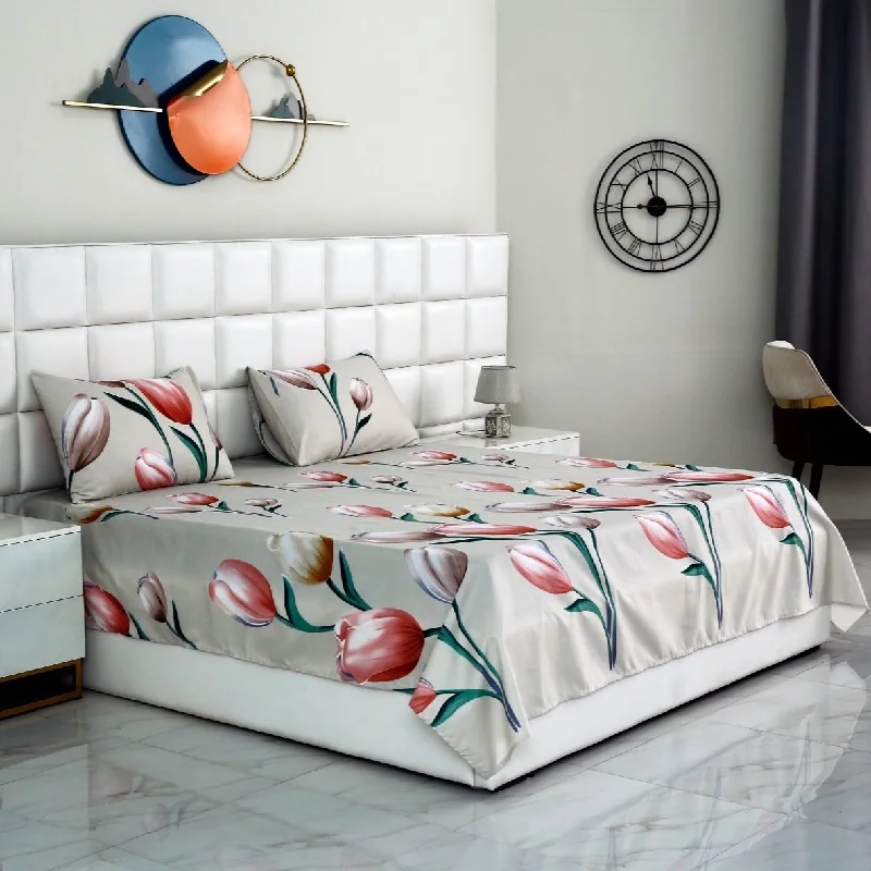 Jersey - Knit Sheets for a Comfortable and Casual Bed3 PCs Double Bed Sheet -14863-Tulip