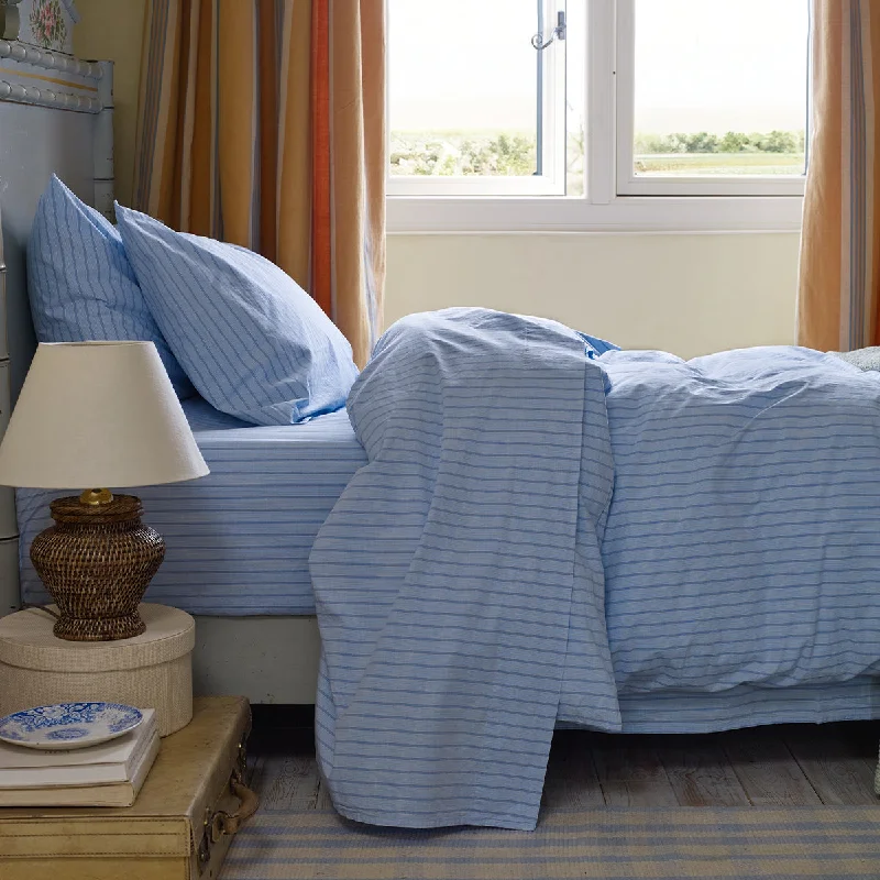 Fitted Sheets with Reinforced Corners for Long - Lasting UsePale Blue Favourite Shirt Stripe Cotton Flat Sheet