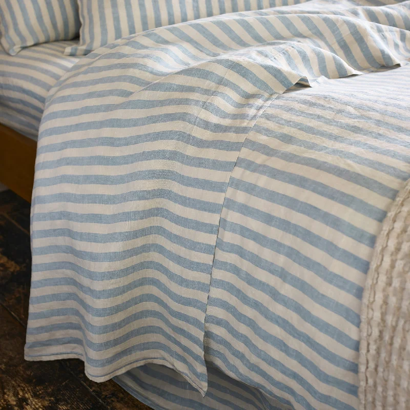 Moisture - Wicking Cotton Sheets for a Dry and Comfortable SleepCoastal Blue Pembroke Stripe 100% Linen Flat Sheet