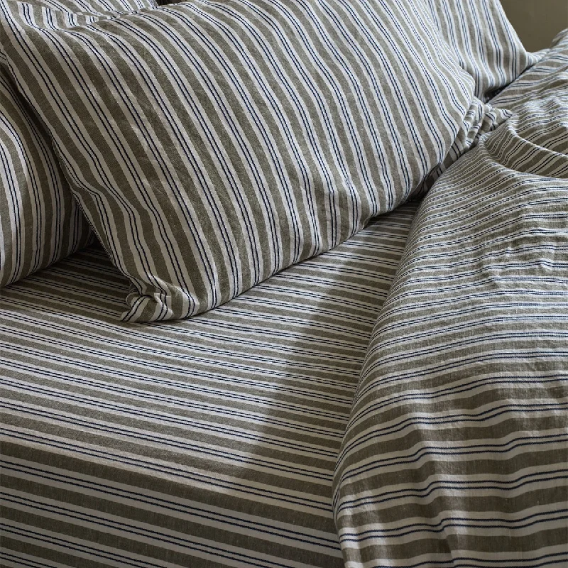 Organic Flannel Sheets for a Natural and Warm SleepThyme Somerley Stripe Linen Blend Fitted Sheet