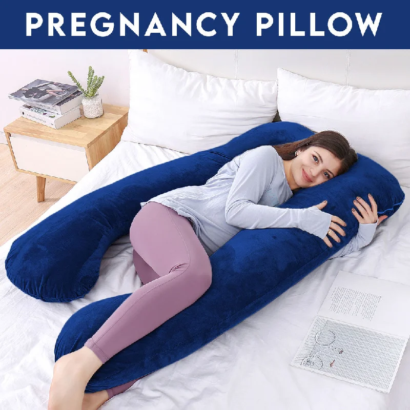 Soft and Fluffy Pillows for Bedroom ComfortU Shape Velvet Stuff Pregnancy Pillow / Sleeping Support Pillow in Royal Blue Color