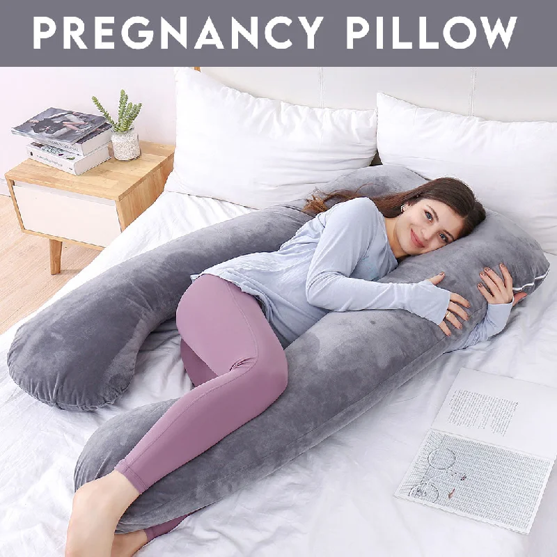 Back Support Pillows for Office ChairsU Shape Velvet Stuff Pregnancy Pillow / Sleeping Support Pillow in Grey Color