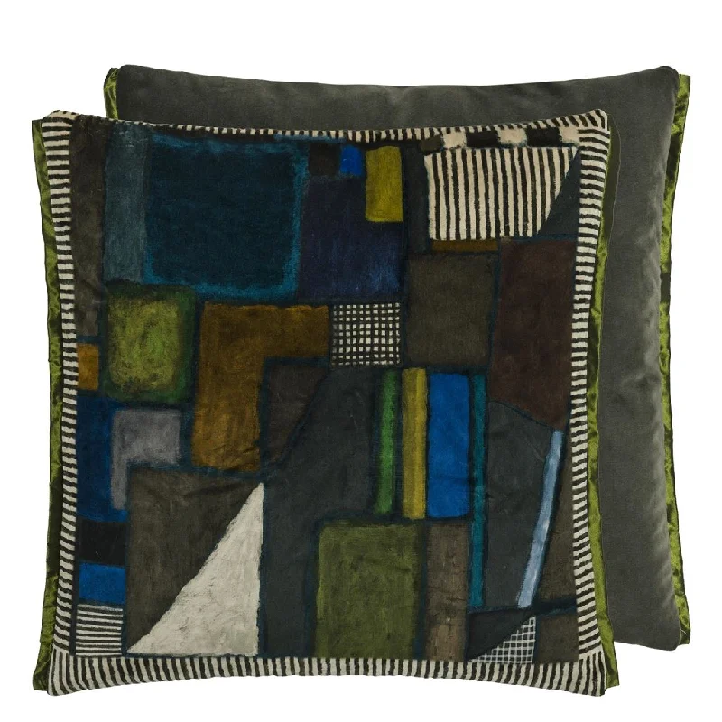 Plush Pillows for a Cozy BedRaku Patchwork Chocolate Velvet Throw Pillow by Designers Guild