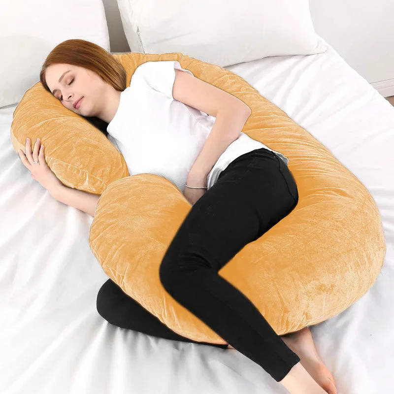 Velvet Pillows for a Touch of EleganceC Shape Velvet Stuff Pregnancy Pillow / Sleeping Support Pillow in Yellow Color