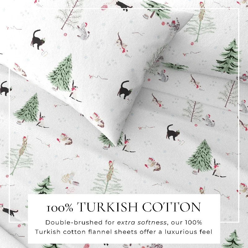 Thermal - Regulating Bamboo Sheets for All - Season ComfortLinery & Co. Turkish Cotton Double-Brushed Christmas Flannel Bed Sheet Set