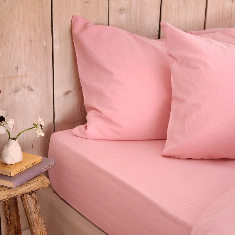 King - Size Sheet Sets with a Decorative Pillow SetPink Bloom Linen Blend Fitted Sheet