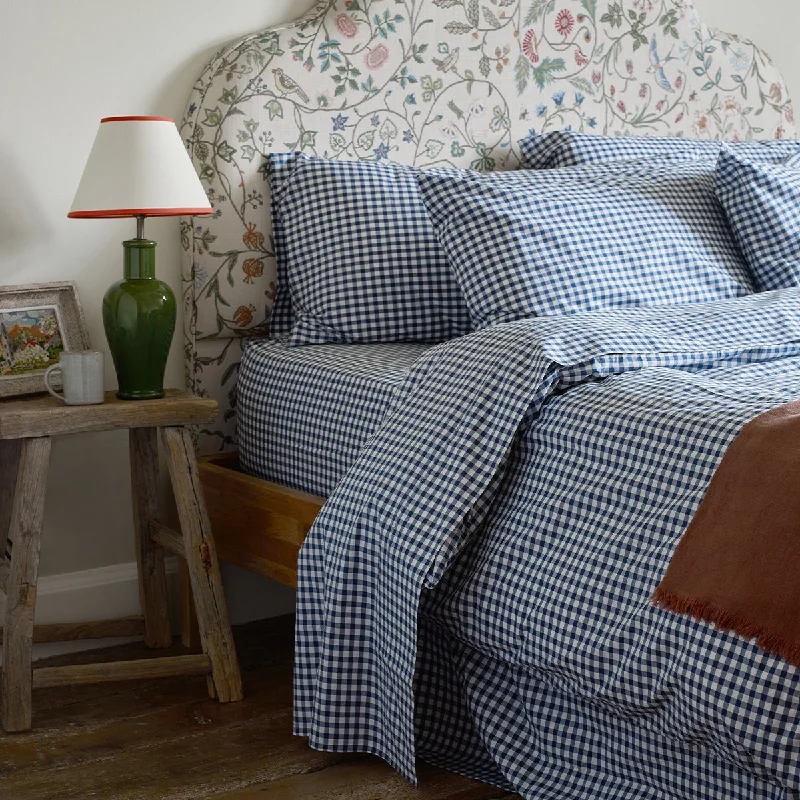 Jersey - Knit Sheets for a Comfortable and Casual BedIndigo Small Gingham Cotton Flat Sheet