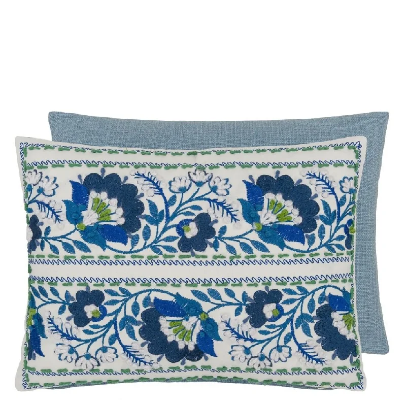 Cooling Pillows for Hot SleepersEnamel Flower Indigo Cotton Throw Pillow by Designers Guild