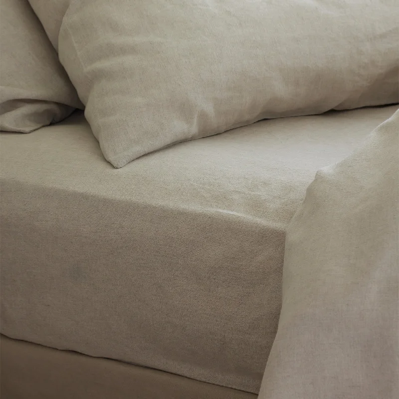 Wrinkle - Free Polyester Sheets for a Low - Maintenance BedOatmeal Linen Blend Fitted Sheet