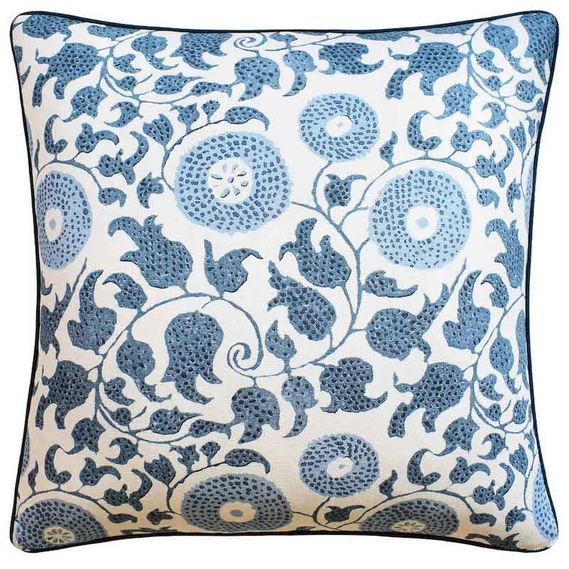 Velvet Pillows for a Touch of EleganceEldora Print Slate Blue Throw Pillow by Ryan Studio