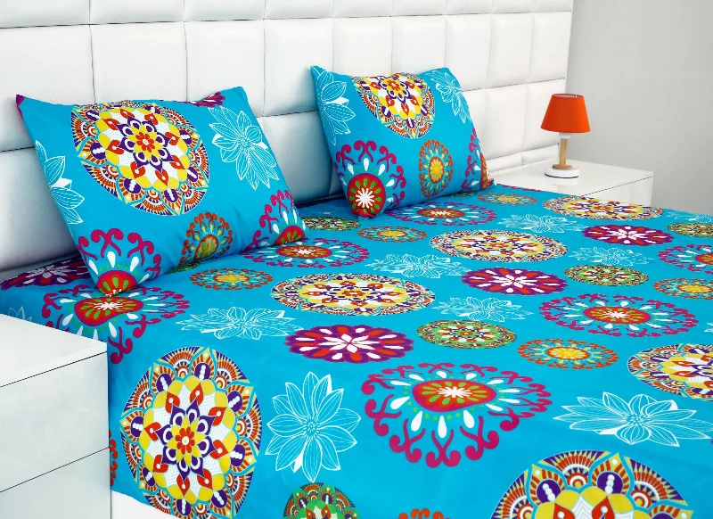 Organic Flannel Sheets for a Natural and Warm Sleep2Pcs Single Bed Sheet-Turquoise Flower