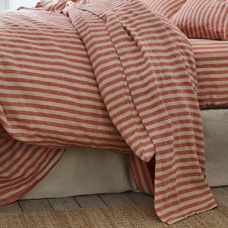 Flat Sheets with a High - Quality Finish for a Luxurious LookSandstone Red Pembroke Stripe Linen Blend Flat Sheet