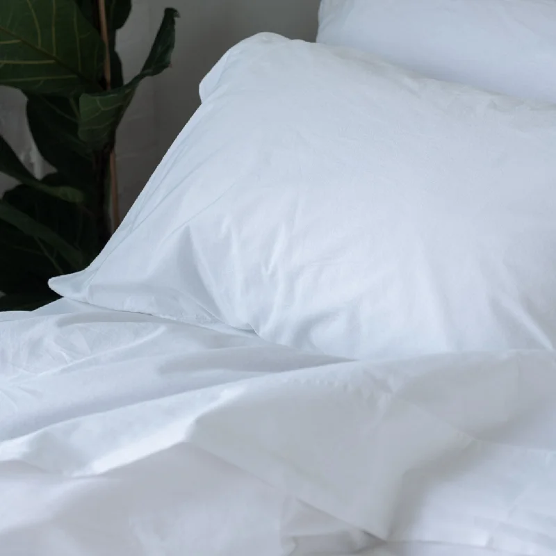 King - Size Sheet Sets with a Decorative Pillow SetWhite Washed Cotton Percale Flat Sheet