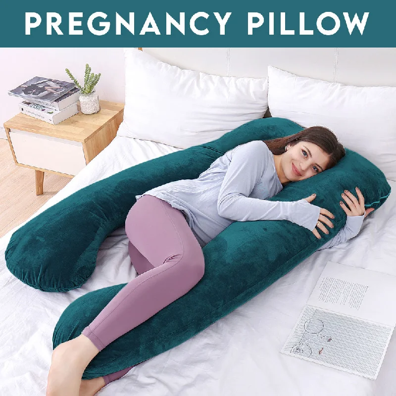 Cotton Pillows for Natural ComfortU Shape Velvet Stuff Pregnancy Pillow / Sleeping Support Pillow in Zinc Color