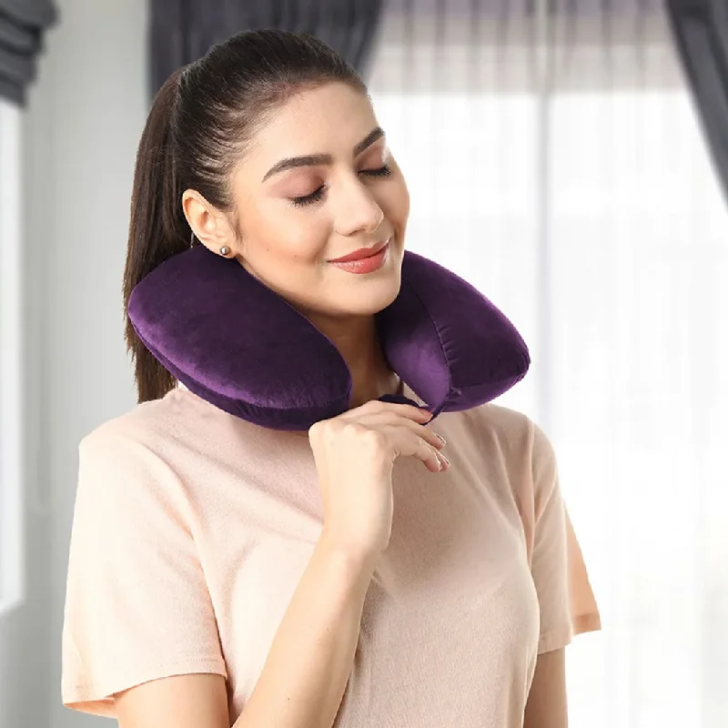 Orthopedic Pillows for Back Pain ReliefVelvet Neck Rest Pillow / Travel Pillow For Comfort & Support (Purple)