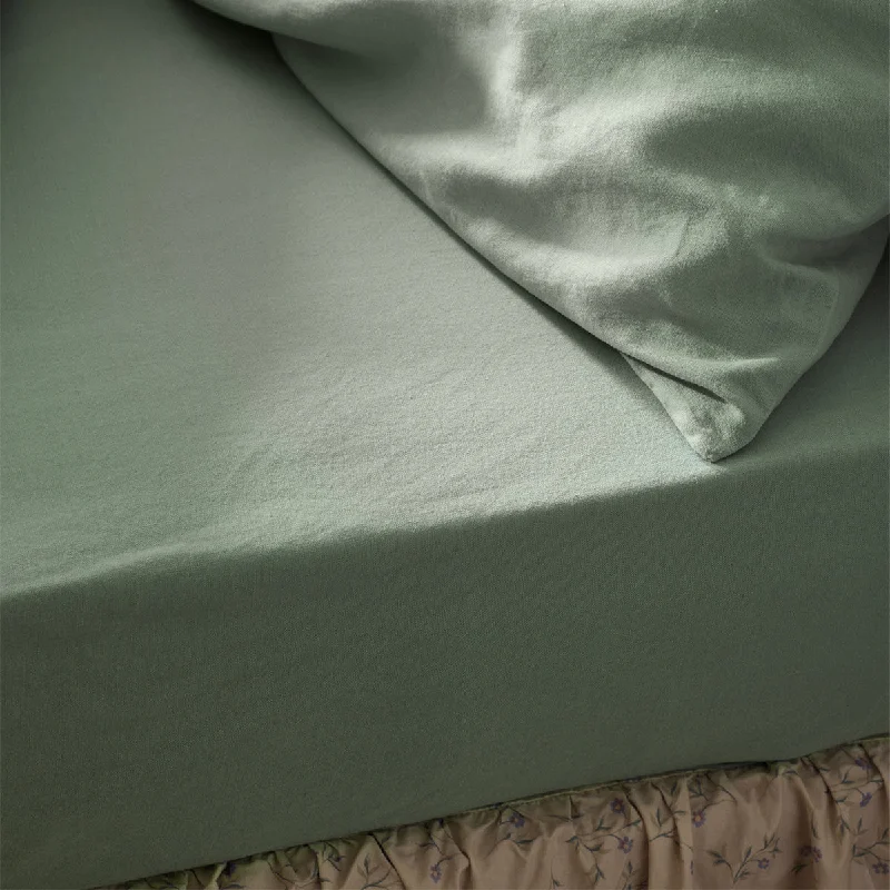 Quilted Cotton Sheets for a Warm and Inviting BedSage Green Linen Blend Fitted Sheet