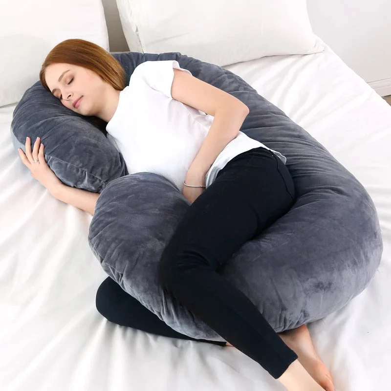 Firm Pillows for Side SleepersC Shape Velvet Stuff Pregnancy Pillow / Sleeping Support Pillow in Grey Color