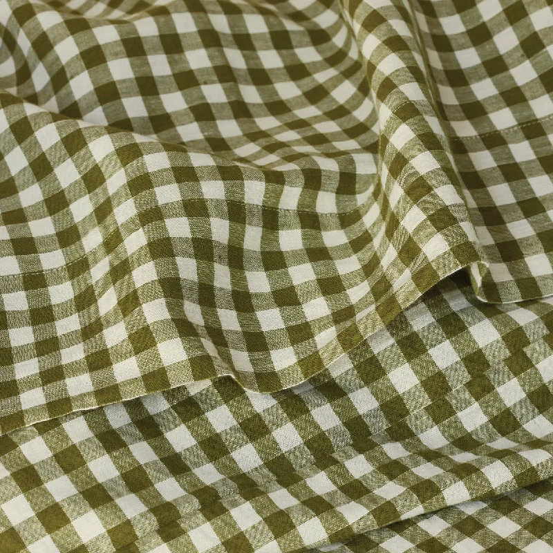 Moisture - Wicking Cotton Sheets for a Dry and Comfortable SleepBotanical Green Gingham Linen Blend Flat Sheet