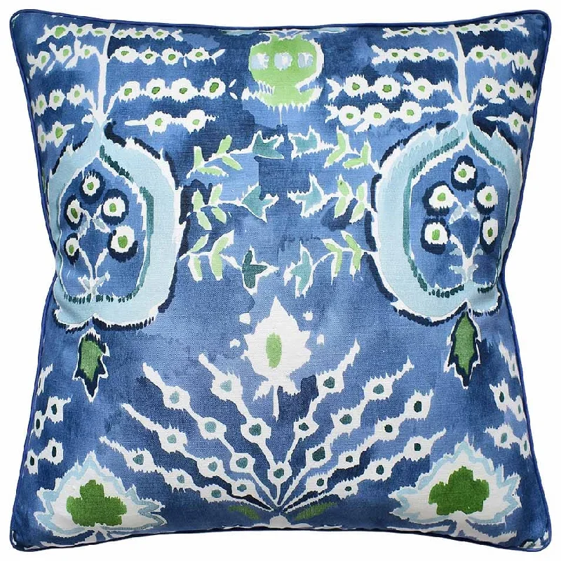 Round Pillows for Boho-Style InteriorsMendoza Suzani Blue and Green on Navy Decorative Pillow Ryan Studio