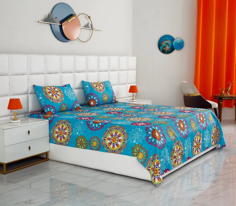 Sheet Sets with Multiple Pillowcase Options3 PCs Double Bed Sheet -Turquoise  Flower