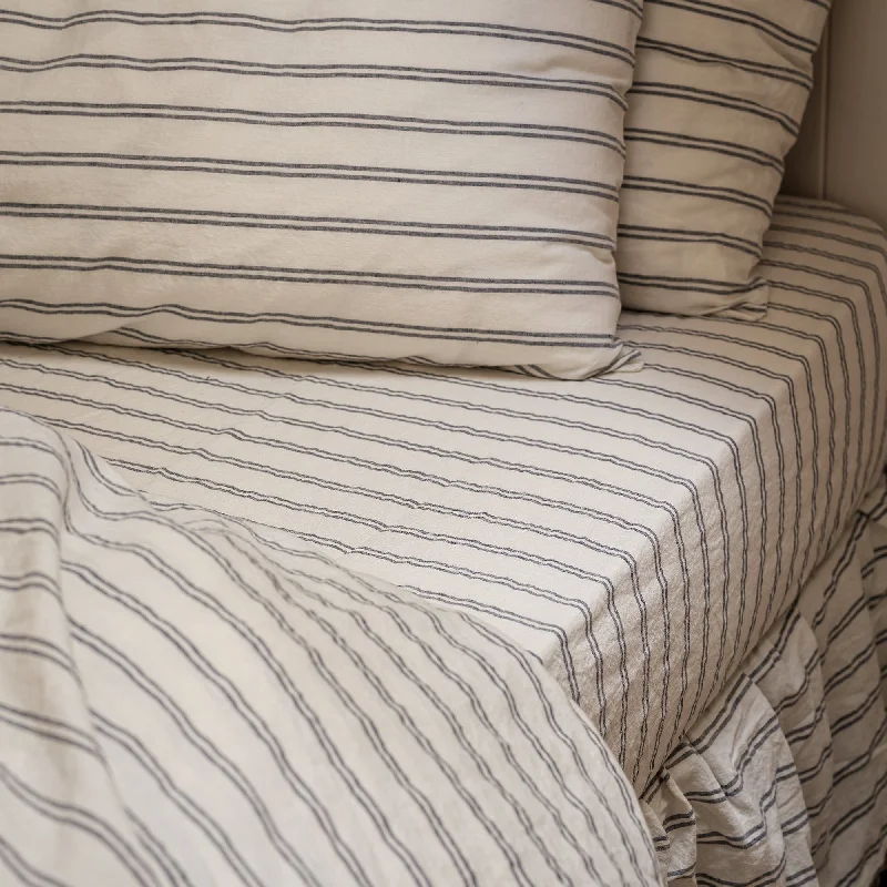 Sheet Sets with Multiple Pillowcase OptionsIvory Kemptown Stripe Linen Blend Fitted Sheet