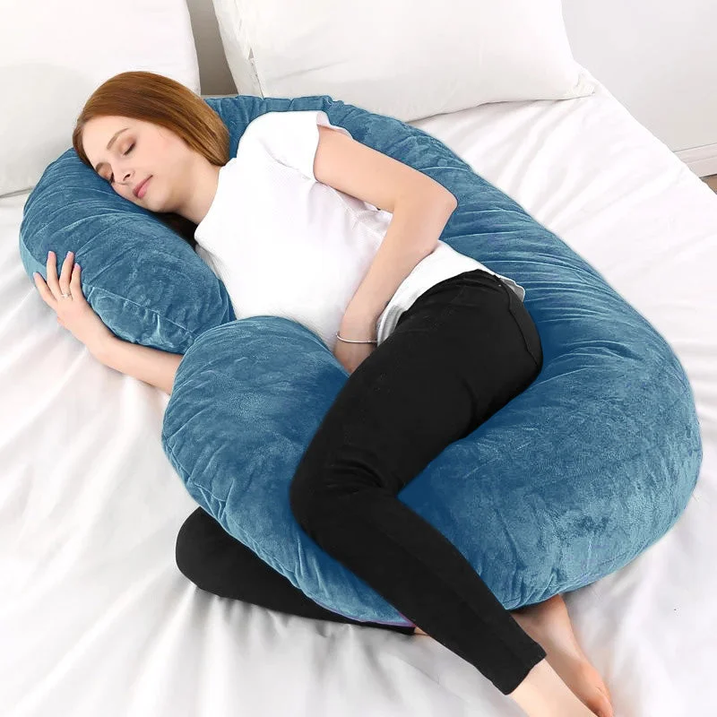 Firm Pillows for Side SleepersC Shape Velvet Stuff Pregnancy Pillow / Sleeping Support Pillow in Robbin Blue Color