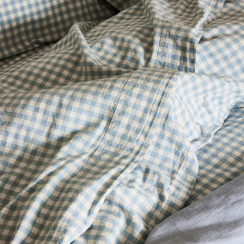 Jersey - Knit Sheets for a Comfortable and Casual BedWarm Blue Gingham Linen Blend Flat Sheet