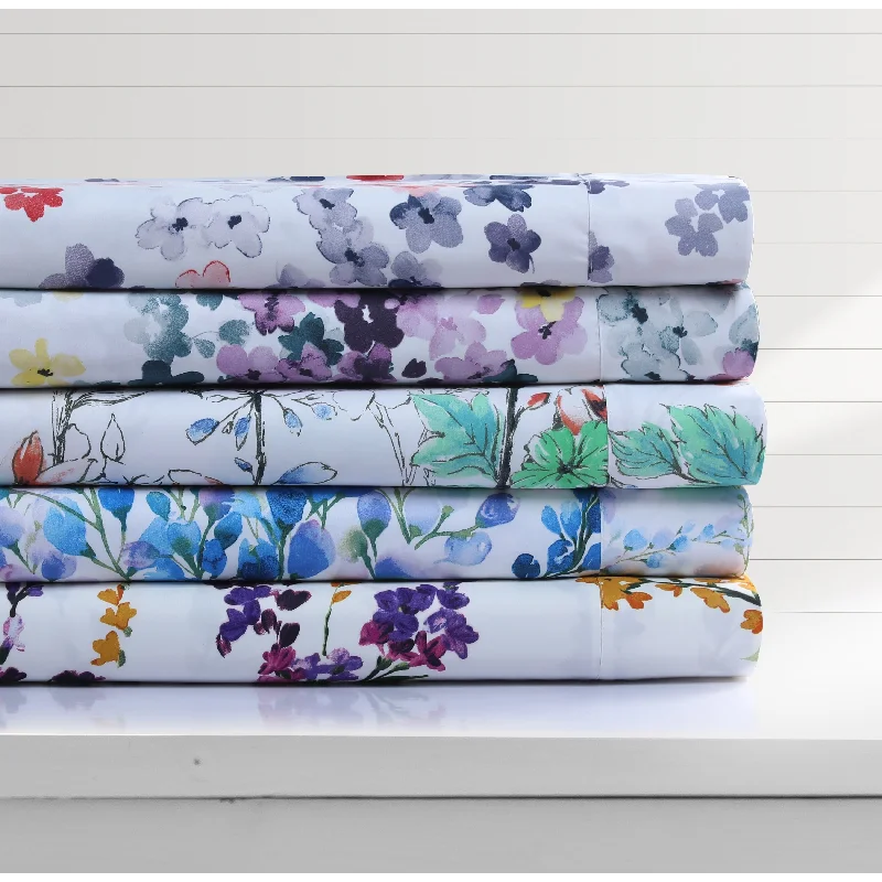 Sheet Sets with Multiple Pillowcase OptionsAzores Home Floral Printed Deep Pocket Sheet Set with Oversized Flat