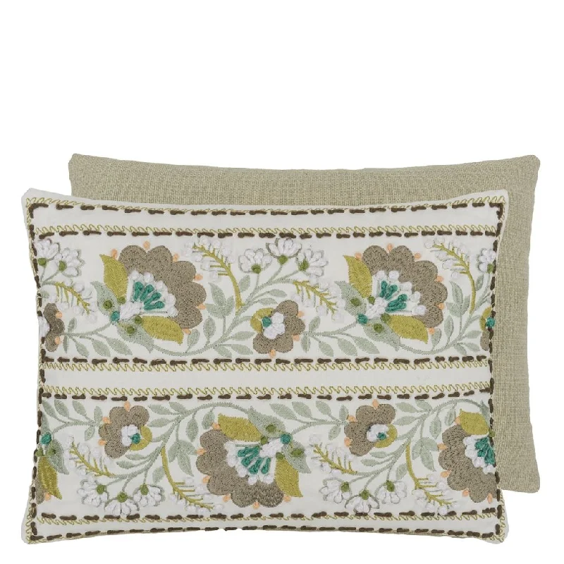 Firm Pillows for Side SleepersEnamel Flower Celadon Cotton Throw Pillow by Designers Guild