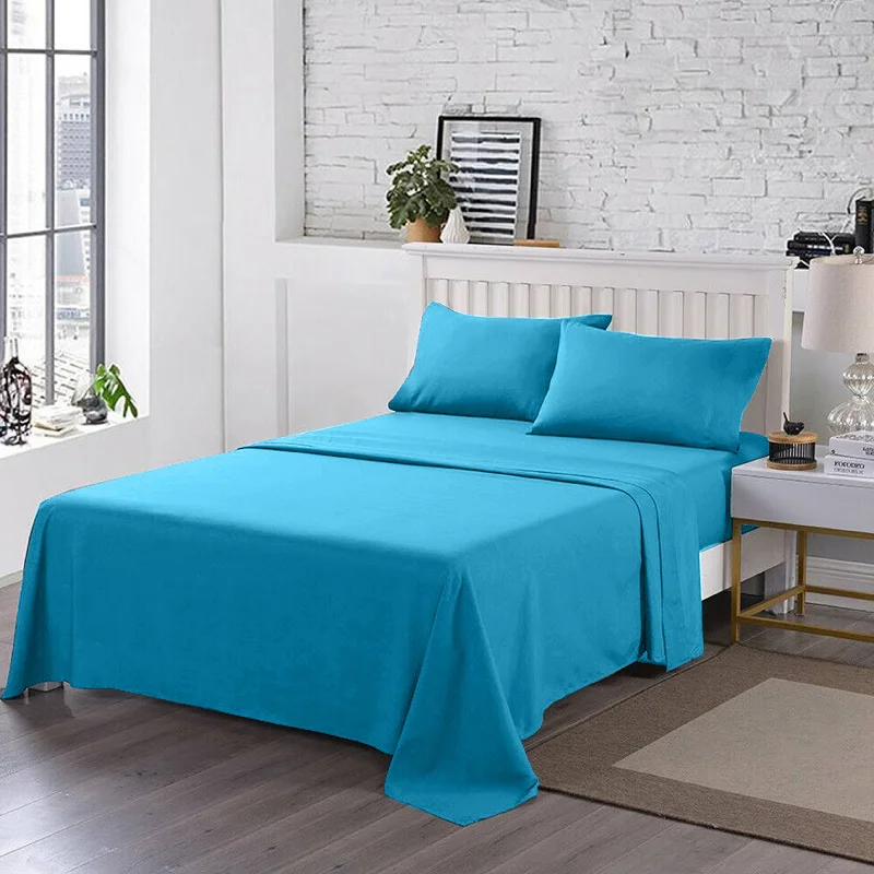 Flat Sheets with a High - Quality Finish for a Luxurious Look3 PCs Double Bed Sheet Dyed- Sky Blue