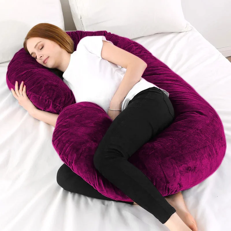 Bolster Pillows for Sofa DecorationC Shape Velvet Stuff Pregnancy Pillow / Sleeping Support Pillow in Purple Color