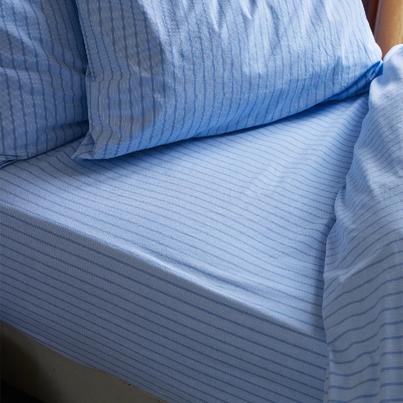 Hypoallergenic Silk Sheets for Sensitive SleepersPale Blue Favourite Shirt Stripe Cotton Fitted Sheet