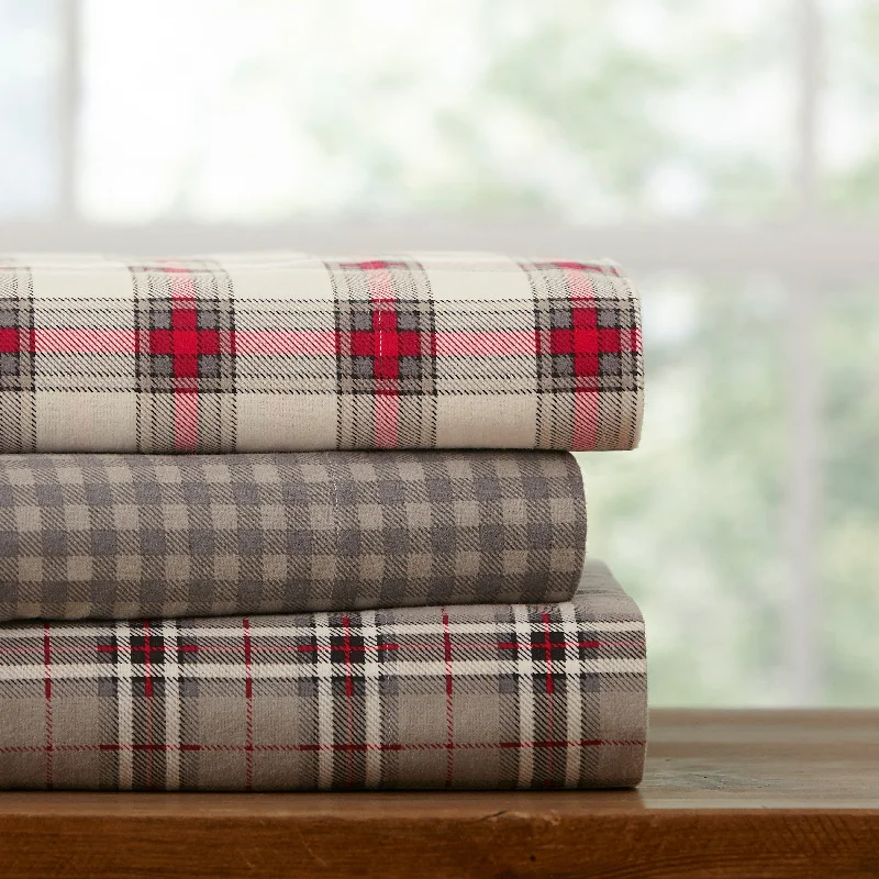 Fitted Sheets with Reinforced Corners for Long - Lasting UsePointehaven Plaid Luxury Flannel Heavy Weigh 180 GSM 100% Cotton Bed Sheet Set