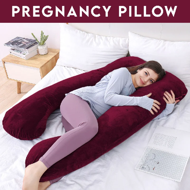 Decorative Pillows for Living Room MakeoverU Shape Velvet Stuff Pregnancy Pillow / Sleeping Support Pillow in Maroon Color