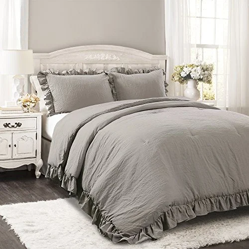 Bamboo - fiber - filled comforters with antibacterial and breathable qualitiesLush Decor Reyna Comforter Ruffled 3 Piece Bedding Set with Pillow Shams Full/Queen Gray: Home & Kitchen