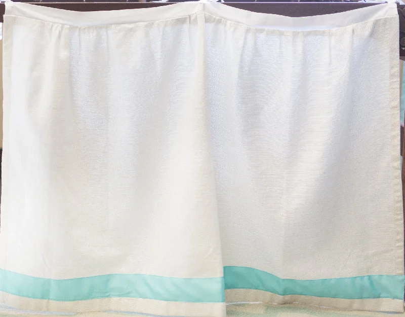 Bed skirts for beds with a leather - upholstered frameBed Skirt Panel -  White with Spa Blue Ribbon