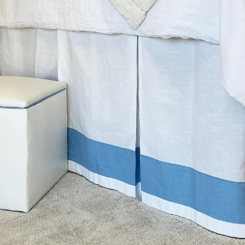 Bed skirts for beds with a solid - panel frameBed Skirt Panel -  White with Blue Jay Linen Banding