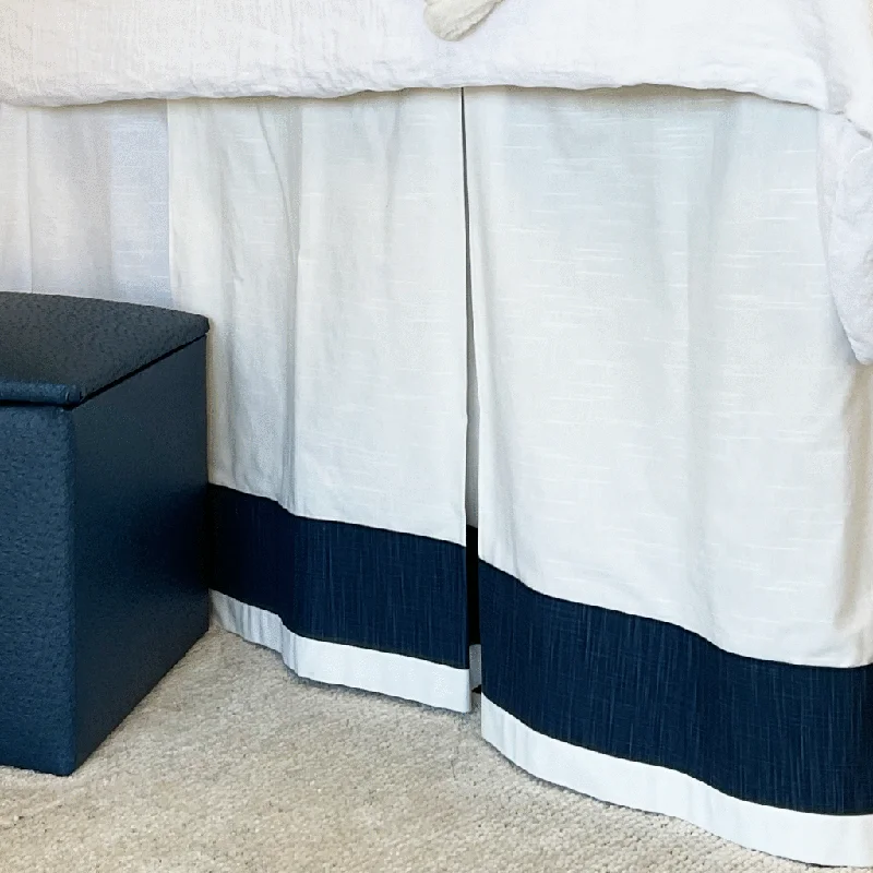 Bed skirts for beds with a canopy frameBed Skirt Panel -  White with Navy Twist Banding