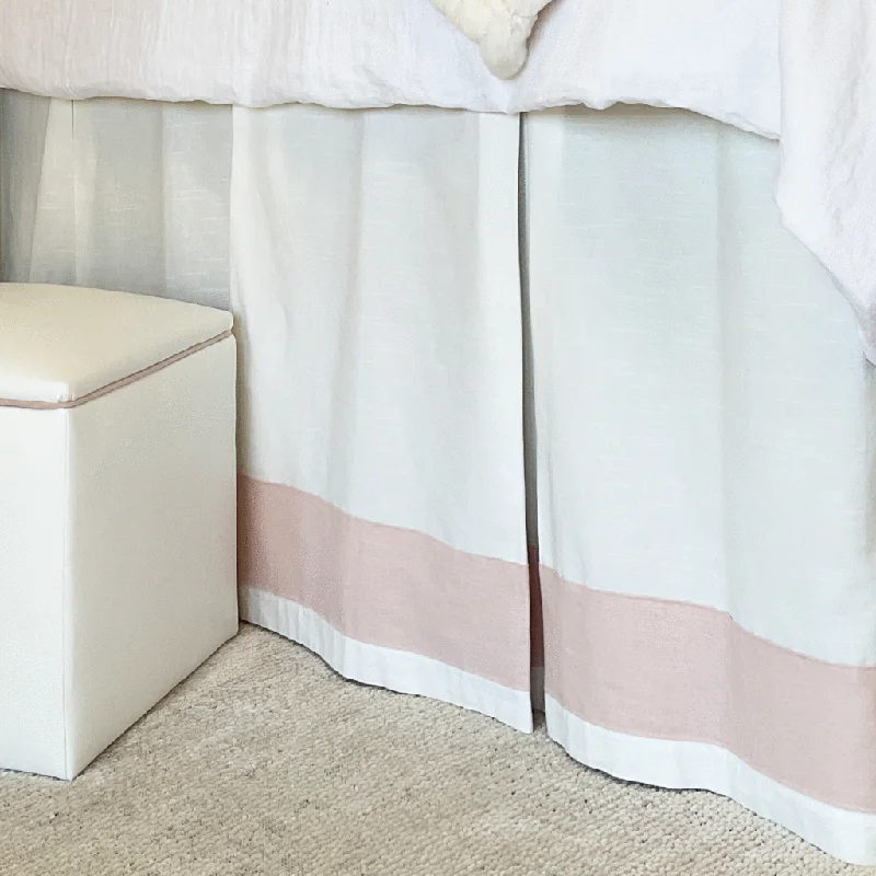 Bed skirts for beds with a decorative - carved frameBed Skirt Panel -  White with Soft Pink Linen Banding